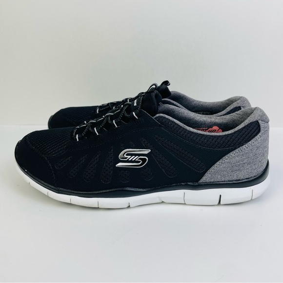 Skechers Gratis Black Walking Running Shoes Bungee Laces Slip On Women’s Size 10 - Picture 4 of 11